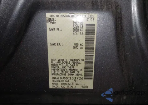 2016 Nissan Altima 2.5 Sr z USA, uszkodzony, nr VIN 1N4AL3AP9GC153726